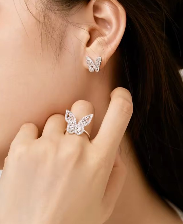 "A S T I" - S925 Butterfly Earrings - Sølv Silwer