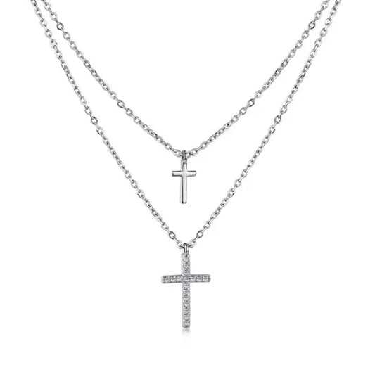 "Double Cross" - S925 Necklace - Sølv Silwer